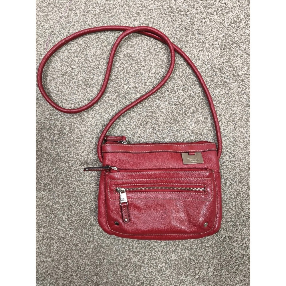 Tignanello Red Leather Crossbody Organizer Purse Multi Zip Small